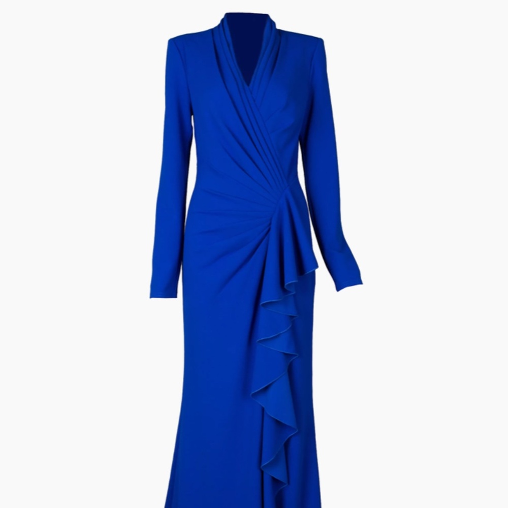 Tadashi Crepe Ruffled long sleeve gown - Mystic blue - Medium